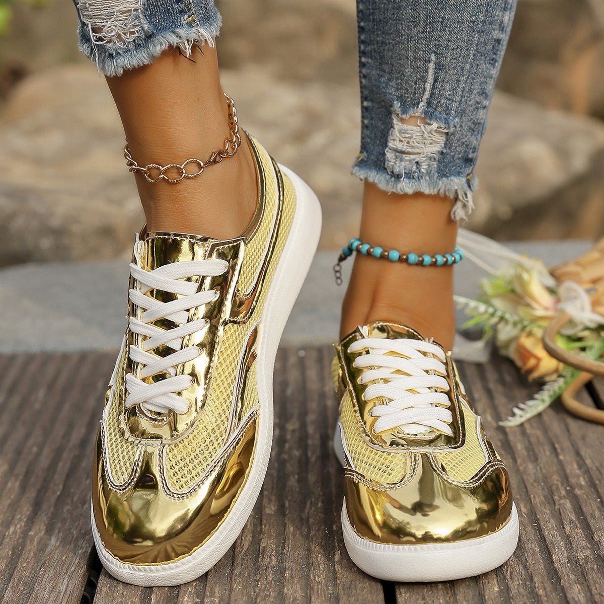 New Women's Sneakers Breathabl - Knit Fabric Lace Up Sneakers recension och pris