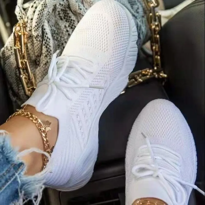 Women's Casual Knit Sneakers B - Knit Fabric Lace Up Sneakers recension och pris