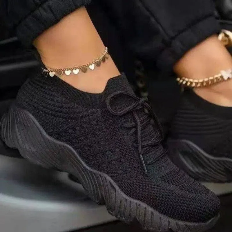 Women's Casual Knit Sneakers B - Knit Fabric Lace Up Sneakers recension och pris