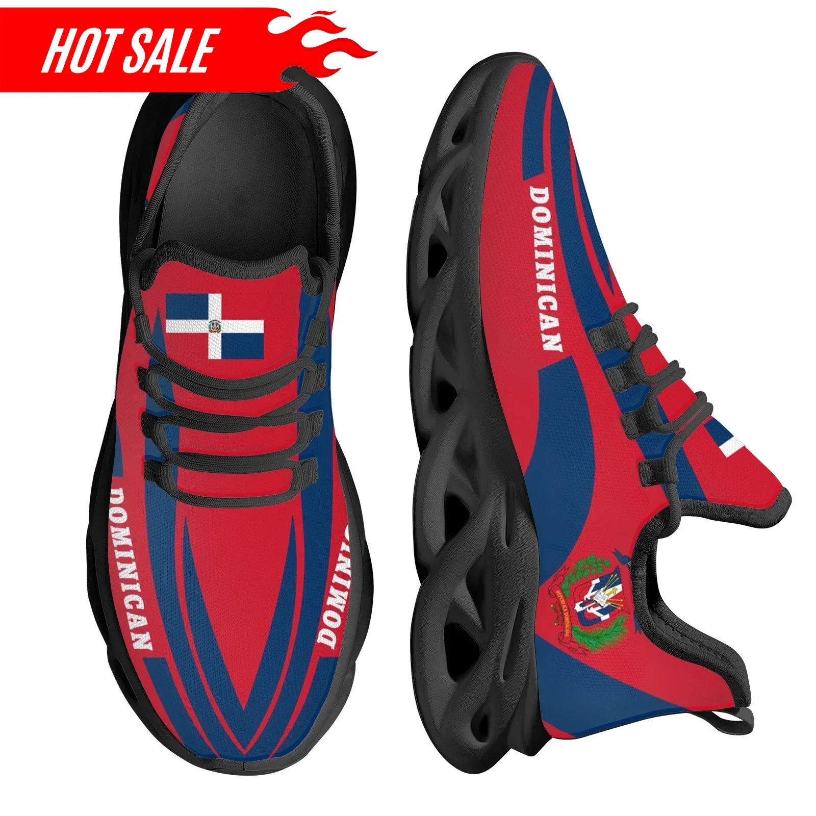 Hot Dominican Flag National Em - Knit Fabric Lace Up Sneakers recension och pris