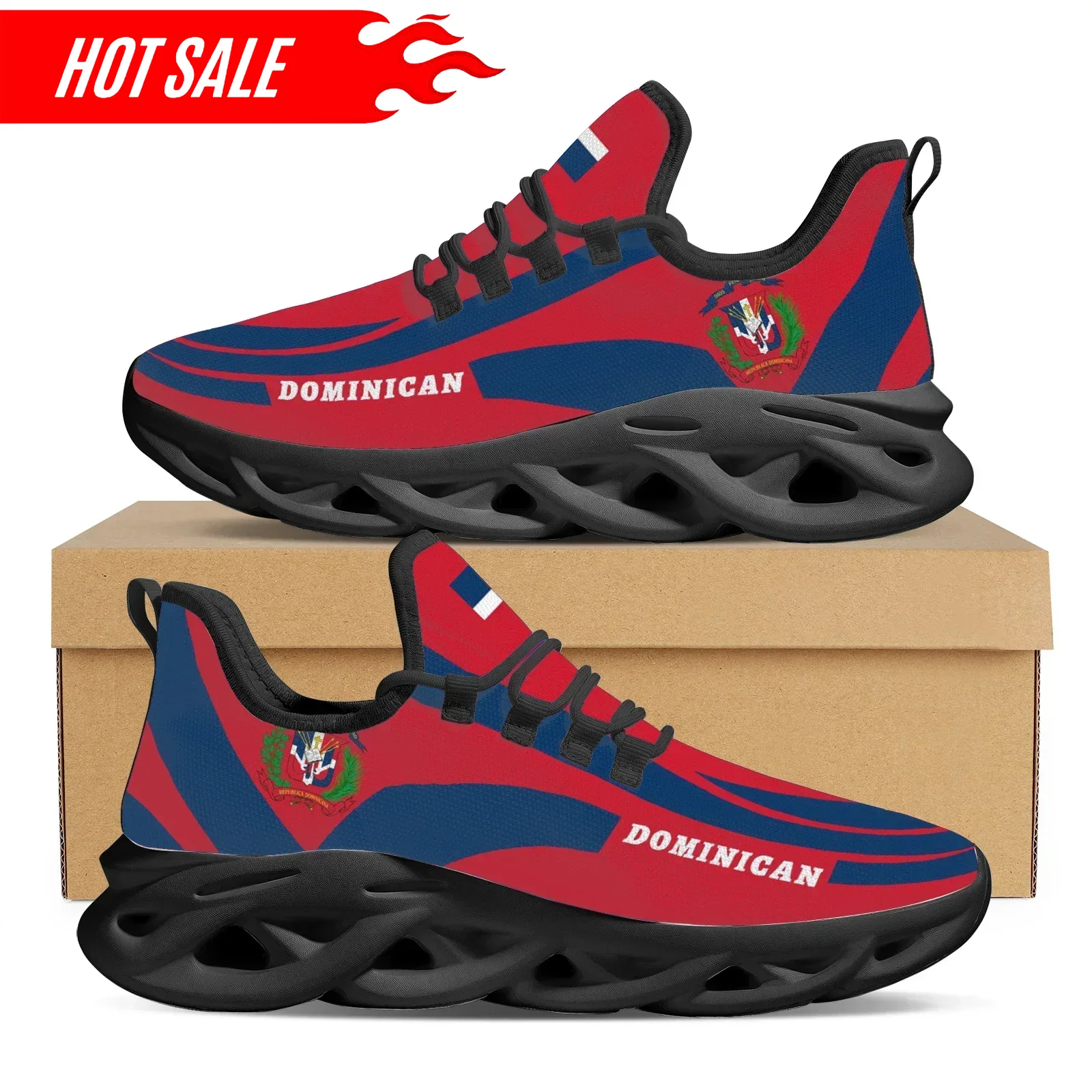 Hot Dominican Flag National Em - Knit Fabric Lace Up Sneakers recension och pris