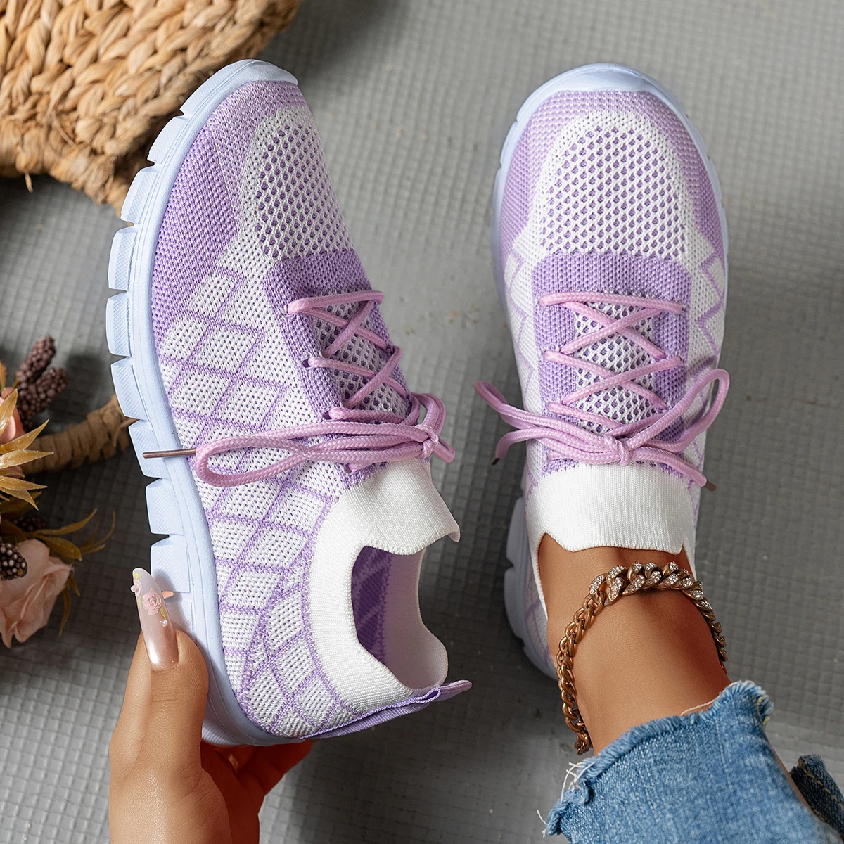 Women Knit Sock Sneakers, Rhom - Knit Fabric Lace Up Sneakers recension och pris