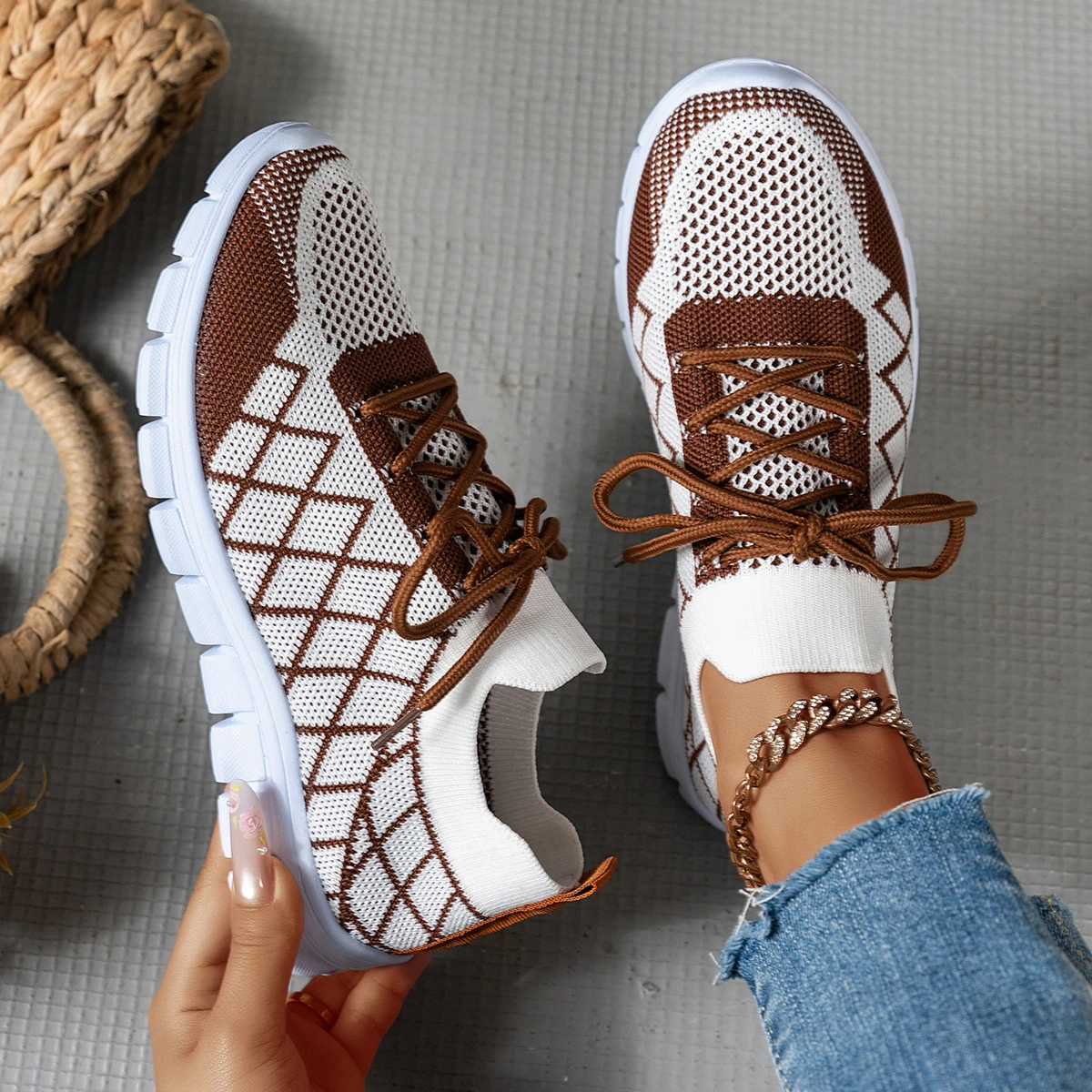 Women Knit Sock Sneakers, Rhom - Knit Fabric Lace Up Sneakers recension och pris
