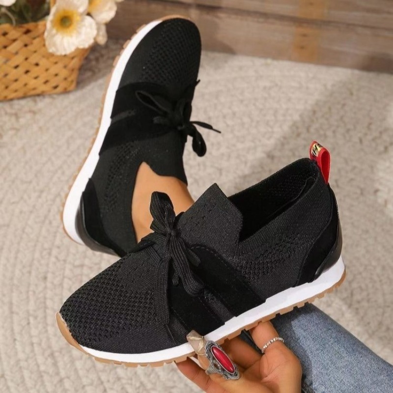New Black Knit Breathable Wome - Knit Fabric Lace Up Sneakers recension och pris