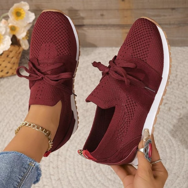 New Black Knit Breathable Wome - Knit Fabric Lace Up Sneakers recension och pris