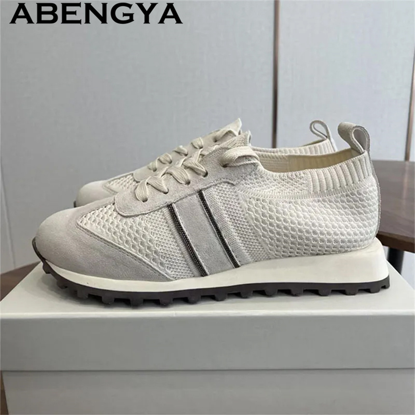 2026 Spring Hot Sale Knitted L - Knit Fabric Lace Up Sneakers recension och pris