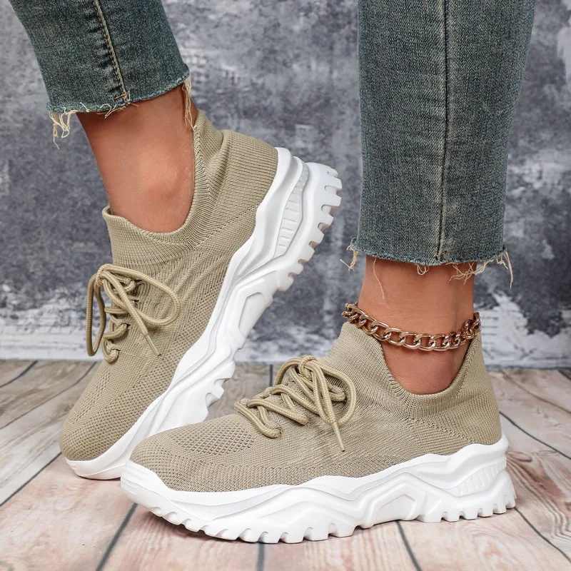 Fashion Chunky Platform Sneake - Knit Fabric Lace Up Sneakers recension och pris
