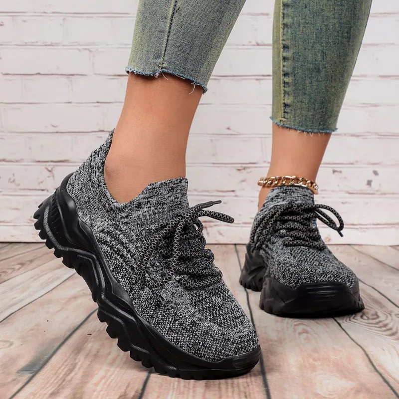 Fashion Chunky Platform Sneake - Knit Fabric Lace Up Sneakers recension och pris