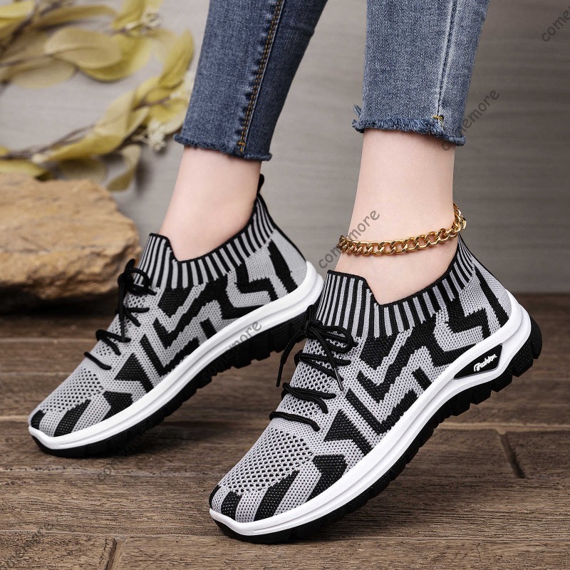 Women's Knit Slip-On Sneakers  - Knit Fabric Lace Up Sneakers recension och pris