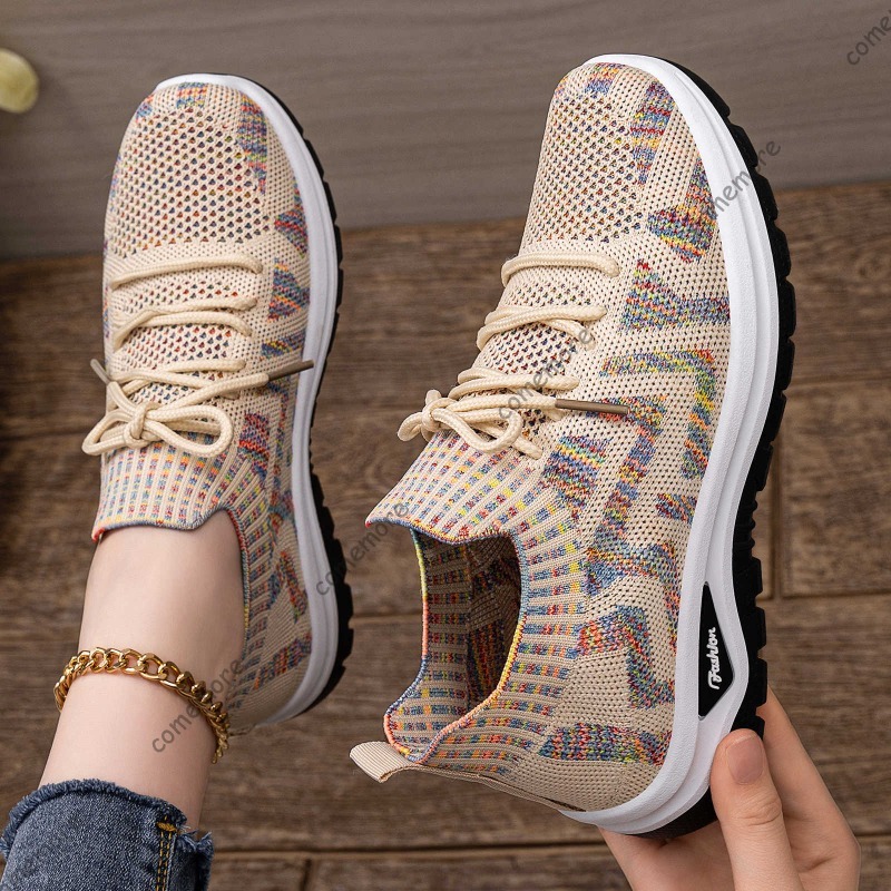 Women's Knit Slip-On Sneakers  - Knit Fabric Lace Up Sneakers recension och pris