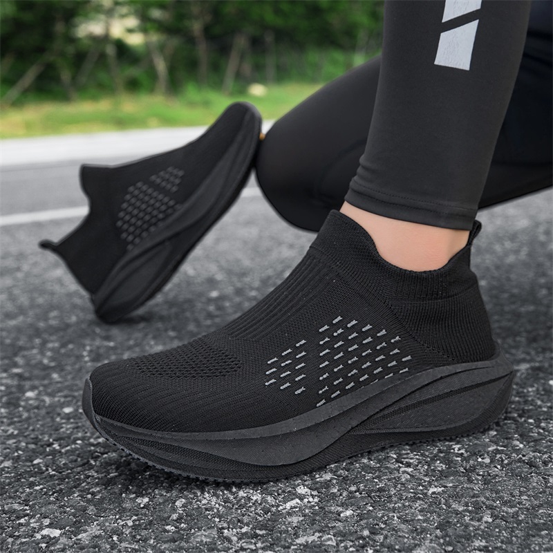 Unisex Slip on Sock Running Sh - Knit Fabric Lace Up Sneakers recension och pris